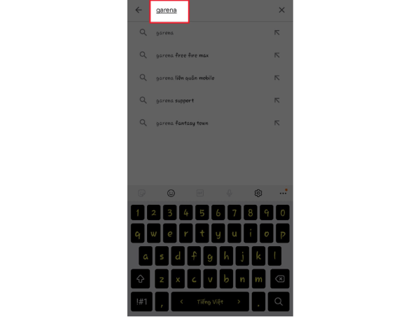 Nhập từ khóa Garena 