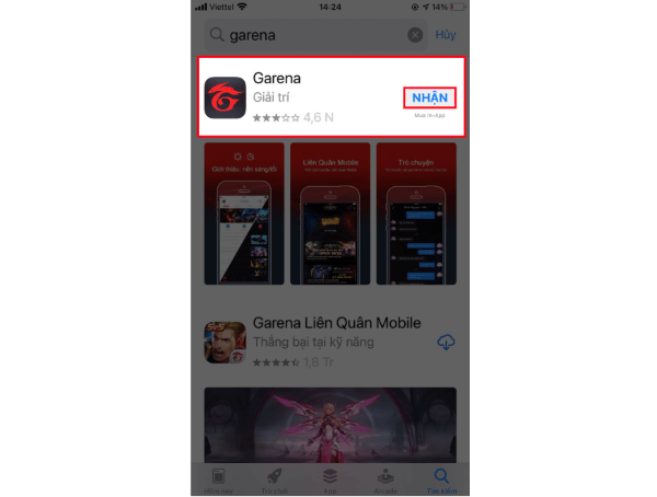 Nhấn vào nút Nhận 