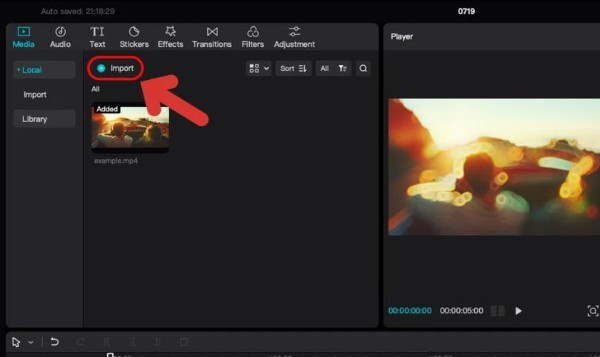 Nhấn Import để thêm video
