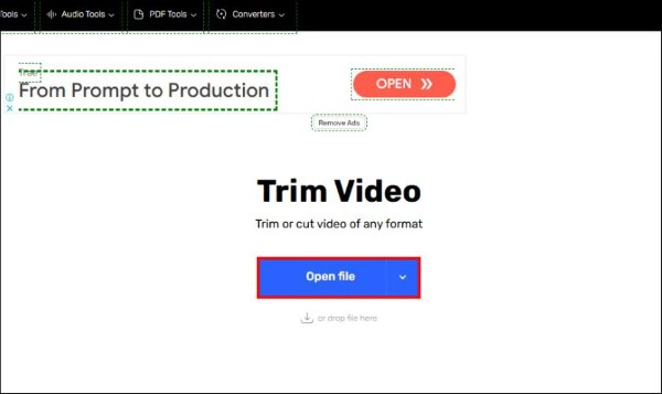 Nhấn Open file để tải video từ máy tính lên