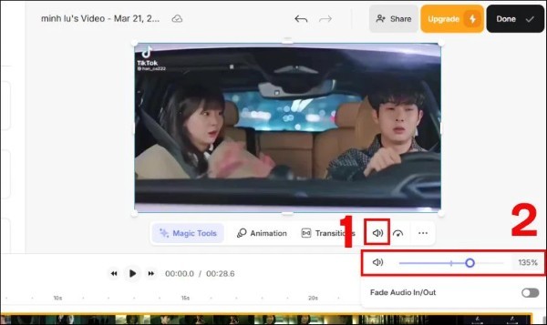Nhấn vào biểu tượng loa và kéo thanh điều chỉnh 