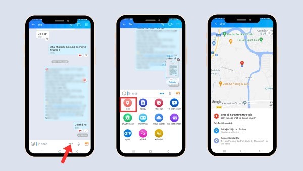 Nhấn vào dấu ba dấu chấm > chọn Vị trí và gửi vị trí hiện tại
