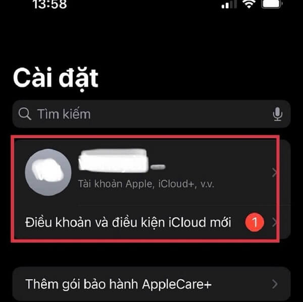 Nhấn vào mục ID Apple