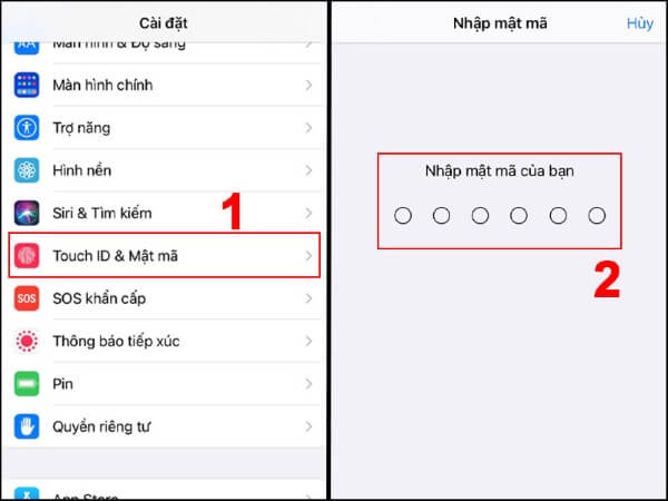 Chọn Touch ID & Mật khẩu