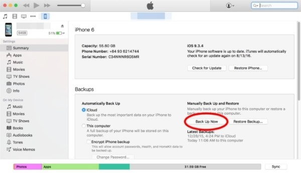 Chọn tải lại bản sao lưu gần nhất
