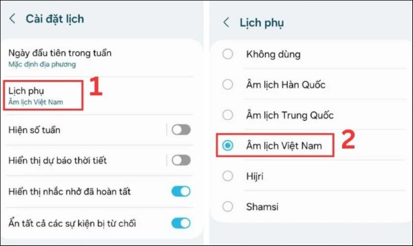 Nhấn chọn Lịch âm Việt Nam