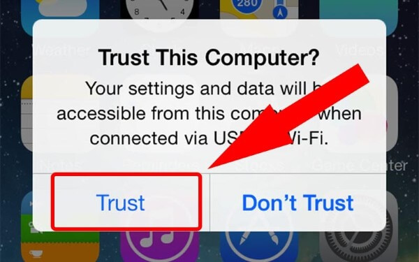 Nhấn Trust để cấp quyền truy cập