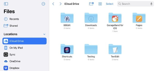 Mở Files > chọn iCloud Drive 