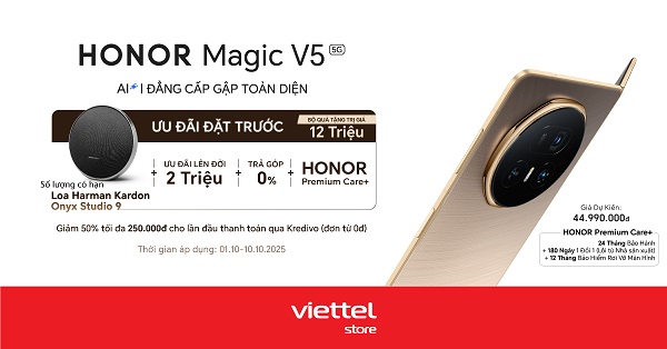 Đặt trước HONOR Magic V5: Nhận ngay bộ quà tặng trị giá 12 triệu tại Viettel Store