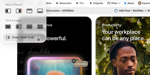 Khi bạn nhấn vào nút điều khiển kích thước cửa sổ, tùy chọn mới Enter Slide Over sẽ xuất hiện