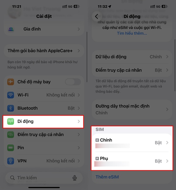 Kiểm tra lại SIM hoặc eSIM trên iPhone