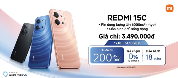 Redmi 15C giá giảm chỉ còn 3.490.000 đồng