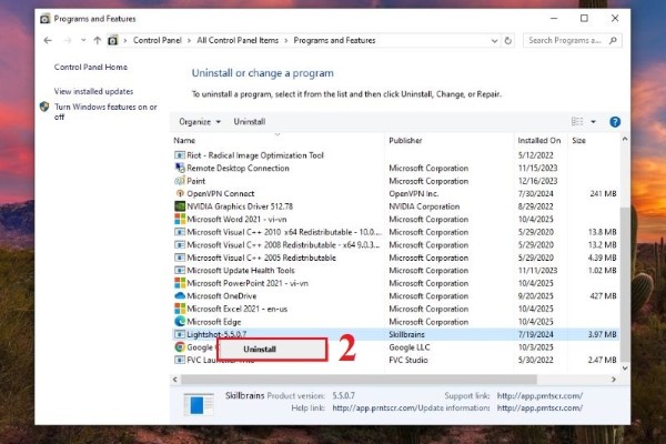 Nhấn Uninstall