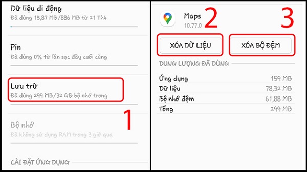 Xóa dữ liệu và bộ nhớ đệm của ứng dụng