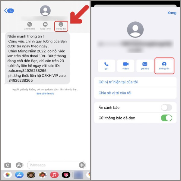 Chọn vào mục Thông tin