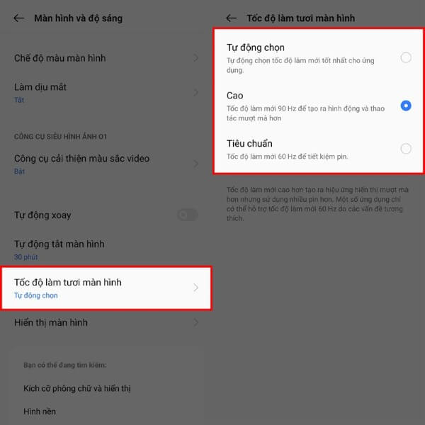 Chọn Tốc độ làm tươi màn hình 