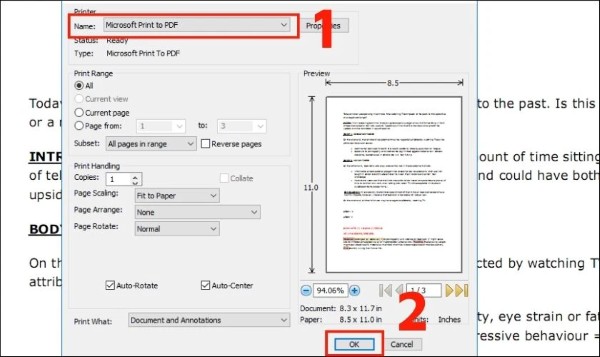 Chọn máy in Microsoft Print PDF