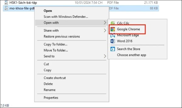 Chọn Open With → Google Chrome