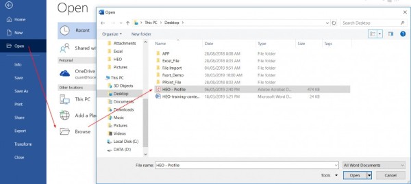 Chọn File cần chỉnh sửa > nhấn Open để mở file PDF 