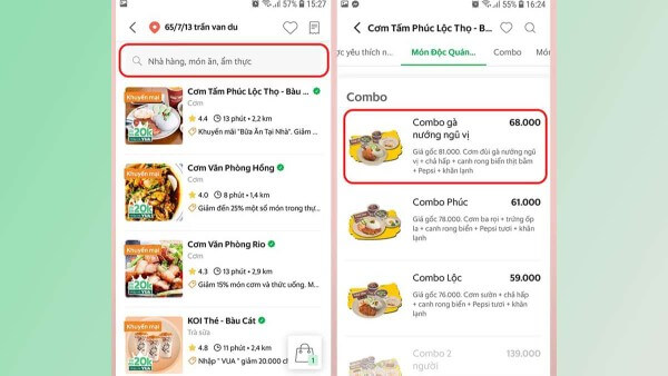 Tìm kiếm món ăn hoặc loại thức uống muốn đặt