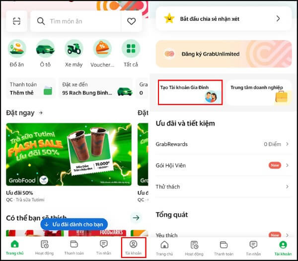 Nhấn vào Tạo Tài khoản gia đình