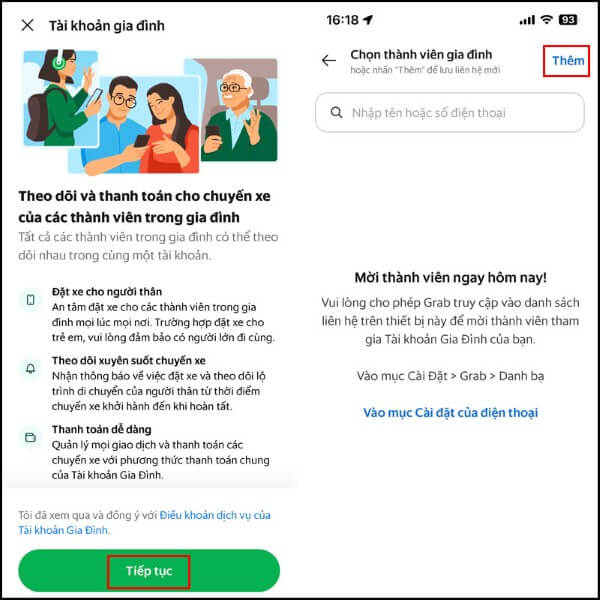 Chọn thêm các thành viên trong gia đình
