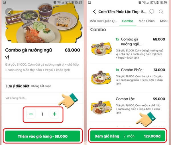 Nhấn Thêm vào giỏ hàng
