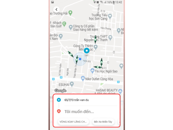 Nhập địa chỉ đón và điểm đến