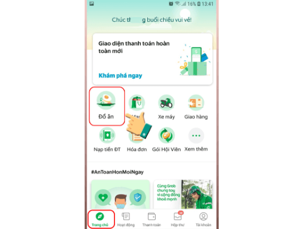 Nhấn chọn Đồ ăn