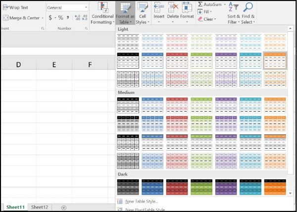 Chọn kiểu bảng mong muốn