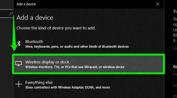 Nhấn Wireless Display or Dock