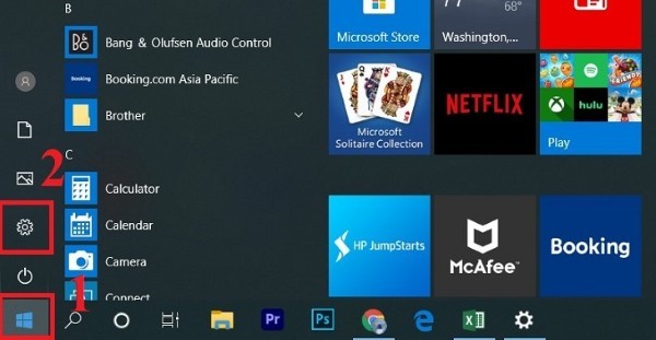 Nhấn Start → Settings 