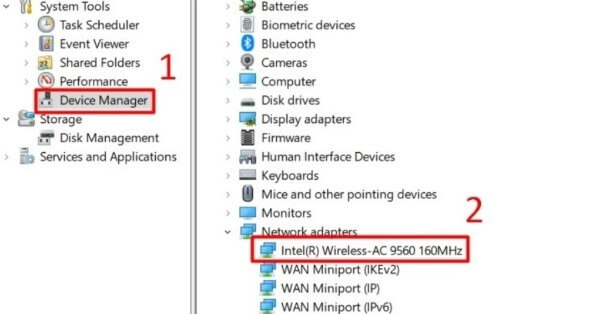 Kiểm tra dòng chữ Intel Wireless trong danh sách