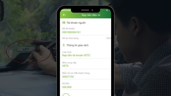 Nhập số tài khoản VETC của xe cần nạp