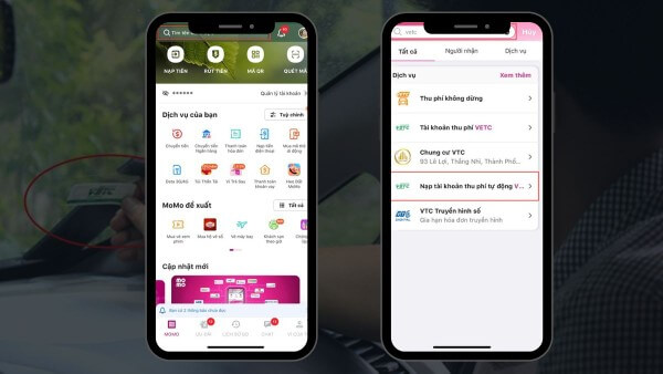 Chọn Nạp tài khoản thu phí tự động VETC