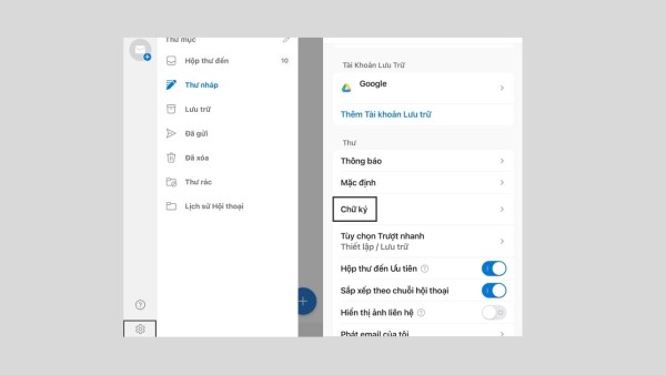 Chọn cài đặt (Settings) → Chữ ký (Signature)