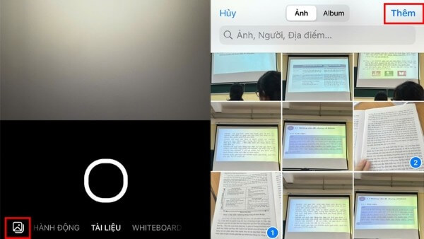 Nhấn vào biểu tượng hình ảnh và chọn các ảnh cần gộp 