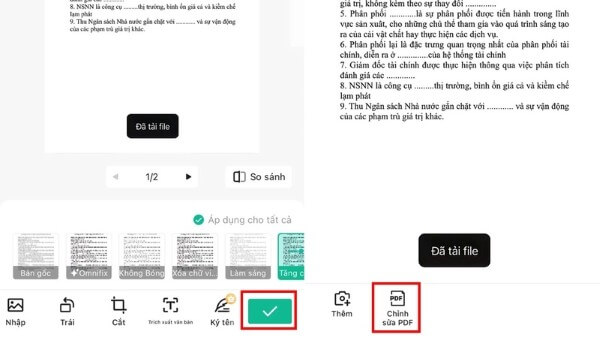Nhấn dấu “✓” để lưu lại → chọn “Chỉnh sửa PDF” 