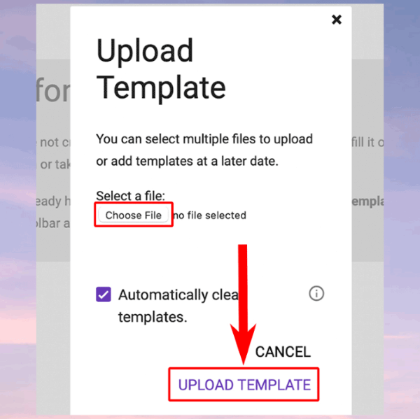 Nhấn “UPLOAD TEMPLATE”
