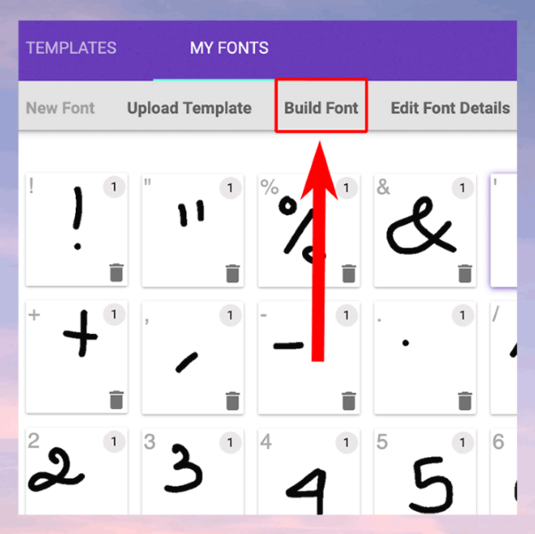 Chọn “Build Font”