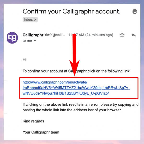 Nhấn đường link kích hoạt để xác nhận tài khoản