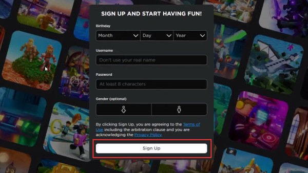 Nhập thông tin và nhấn Sign Up