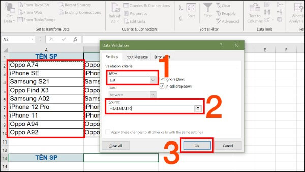 Chọn tab Settings > chọn List