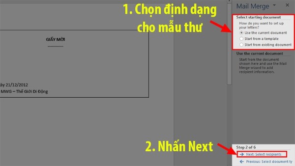 Lựa chọn mẫu thư