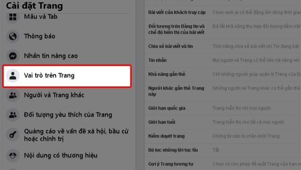 Chọn Vai trò trên trang (Page Roles)