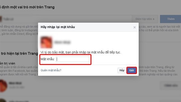 Nhập mật khẩu Facebook để xác nhận