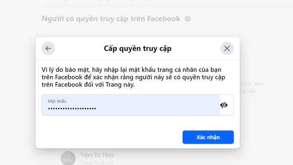 Nhập mật khẩu tài khoản Facebook để xác minh