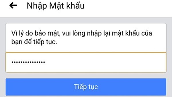 Nhập mật khẩu tài khoản Facebook của bạn