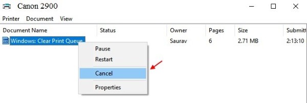Chọn Cancel để xóa