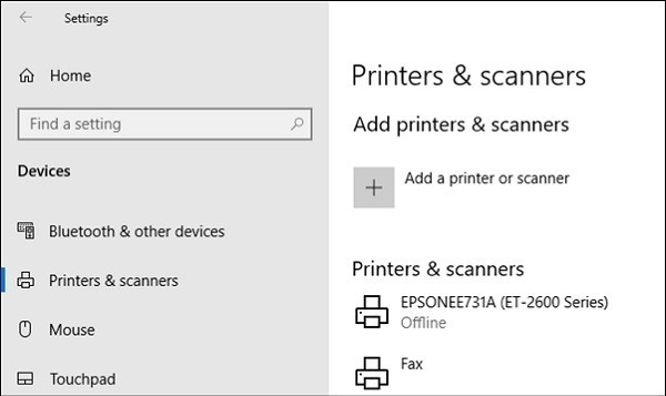 Chọn Devices → Printers & Scanners
